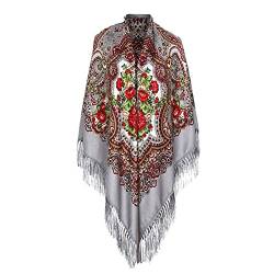 pvucpot Halstuch mit traditionellem ukrainischem/polnischem/russischem Blumenmuster und Fransen Elegante Halstuch von pvucpot
