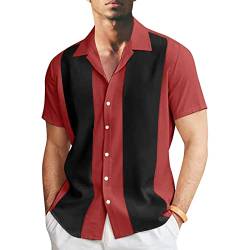 pvucpot Herren Klassische Kurzarm Hemd, Zweifarbig Gestreiftes Bowlinghemden Knopfverschluss Hawaiihemd Sommerhemd von pvucpot