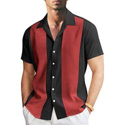 pvucpot Herren Klassische Kurzarm Hemd, Zweifarbig Gestreiftes Bowlinghemden Knopfverschluss Hawaiihemd Sommerhemd von pvucpot