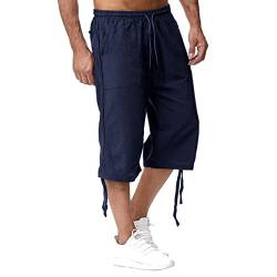 pvucpot Herren Leinen-Shorts 3/4 Länge Hosen Sommerhose Strand Yoga Jogger Casual Sweatpants von pvucpot