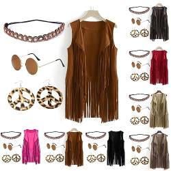 pvucpot Hippie kleidung Damen Retro Trend Jacke Weste Hippie Fransenweste Cosplay Halloween Anzug Fransenweste Fransen Ärmellos Hippie Kostüm Hippie Karneval Faschingskostüme Lässige von pvucpot