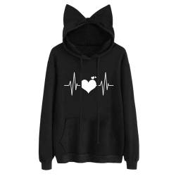 pvucpot Hoodie Herren Damen Casual Lose Süße Katzenohren Kapuzen-Fleece Kapuzenpullover Einfarbig Paar-Outfit mit Tasche Langarm Sweatshirt mit Kapuze Outwear Langarm Hoodie von pvucpot