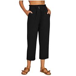 pvucpot Leinenhose Damen Sommer Sommerhose Damen Leicht 7/13 Stoffhose Damen Elegant Jogginghose Yogahose Mit Gummizug Strandhosen Hose Schwarz Damen Weit Jogginghose Damen lang von pvucpot