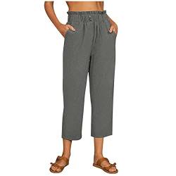 pvucpot Leinenhose Damen Sommer Sommerhose Damen Leicht 7/21 Stoffhose Damen Elegant Jogginghose Yogahose Mit Gummizug Strandhosen Hose Schwarz Damen Weit Jogginghose Damen lang von pvucpot