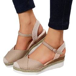 pvucpot Sandalen Mit Keilabsatz Damen Plateau Sommer Schuhe Espadrilles Keilsandalen Weisse Sale Sommerschuhe Trendige Geschlossene Sandale Keilpumps Weite H Keilsandaletten Weiß Absatz Pumps von pvucpot