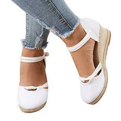 pvucpot Sandalen Mit Keilabsatz Damen Plateau Sommer Schuhe Espadrilles Keilsandalen Weisse Sale Sommerschuhe Trendige Geschlossene Sandale Keilpumps Weite H Keilsandaletten Weiß Absatz Pumps von pvucpot