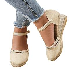 pvucpot Sandalen Mit Keilabsatz Damen Plateau Sommer Schuhe Espadrilles Keilsandalen Weisse Sale Sommerschuhe Trendige Geschlossene Sandale Keilpumps Weite H Keilsandaletten Weiß Absatz Pumps von pvucpot