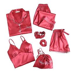 pvucpot Satin Pyjama Damen Kurz 4-teiliges Schlafanzug Kurzarm Nachtwäsche Cami and Shorts Set Frauen Pjs Sets Hausanzug Loungewear von pvucpot