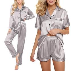 pvucpot Satin Pyjama Damen Kurz 4-teiliges Schlafanzug Kurzarm Nachtwäsche Cami and Shorts Set Frauen Pjs Sets Hausanzug Loungewear von pvucpot