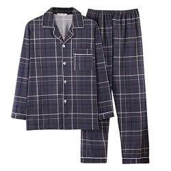 pvucpot Schlafanzug Herren Lang Pyjama 100% Baumwolle Zweiteiliges Set Langarm Shirt Lange Karierte Pyjamahose Lässig von pvucpot