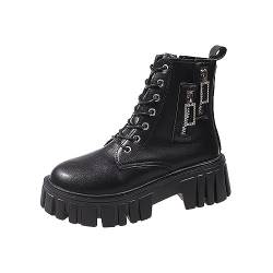 pvucpot Stiefeletten Damen Schwarz Damenschuhe, modisch, dicke Sohle, mittellang, langärmlig, Plüsch, warme Outdoor-Schneestiefel Stiefel von pvucpot