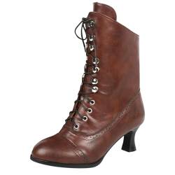 pvucpot Viktorianische Stiefel für Damen Vintage Stiefel Renaissance Knöchel Stiefel Chunky Low Absatz Lace Up Hexen Stiefel Ritter Stiefel Stiefel von pvucpot