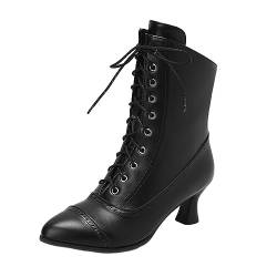 pvucpot Viktorianische Stiefel für Damen Vintage Stiefel Renaissance Knöchel Stiefel Chunky Low Absatz Lace Up Hexen Stiefel Ritter Stiefel Stiefel von pvucpot