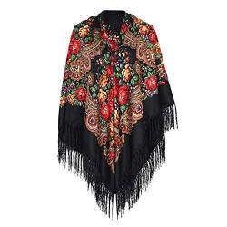 pvucpot Warme Schals für Frauen Scarves Russischer Babuschka-Schal für Damen, übergroß, traditioneller ukrainischer Retro-Stil, bedruckte Quasten, quadratische Schals Hair Scarf for Women Halstuch von pvucpot