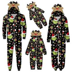 pvucpot Weihnachten Familie Outfit Christmas Jumpsuit Hoodie Weihnachts Aufdruck Overall Hausanzug mit Reißverschluss Couple Kinder Baby Langarm Kapuze Familie Einteiler Lässig Xmas Onesie Damen von pvucpot