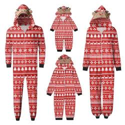 pvucpot Weihnachten Familie Outfit Christmas Jumpsuit Hoodie Weihnachts Aufdruck Overall Hausanzug mit Reißverschluss Couple Kinder Baby Langarm Kapuze Familie Einteiler Lässig Xmas Onesie Damen von pvucpot