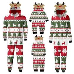 pvucpot Weihnachten Familie Outfit Christmas Jumpsuit Hoodie Weihnachts Aufdruck Overall Hausanzug mit Reißverschluss Couple Kinder Baby Langarm Kapuze Familie Einteiler Lässig Xmas Onesie Damen von pvucpot