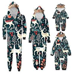 pvucpot Weihnachts Pyjama Familien Set Damen Weihnachten Familie Einteiler Overall Onesie mit Kapuze und Reißverschluss Hoodie Jumpsuit Nachtwäsche Christmas Pyjama Schlafanzug Damen Damen von pvucpot