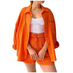 pvucpot Zweiteiler Damen Sommer Musselin Bluse Hemd und Shorts Clothes Aesthetic Zweiteiler Lounge Set Strand Outfit Set Two Piece Set Women Zweiteiler Set Baumwolle von pvucpot