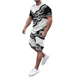 pxjsdwe 2 Teiliges Herren Trainingsanzug Set Sommer Sportanzug Leicht Outfit Sport Set Kurzarm T-Shirt + Kurze Hose Sets Freizeitanzug Männer Rundhals Oberteile Shorts Jogginganzug Zweiteiliges Set von pxjsdwe