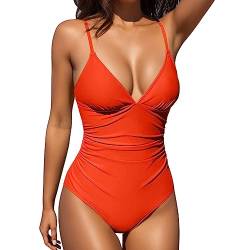 pxjsdwe Damen Badeanzug Einteiliger Sexy Push Up Große Größe Badeanzüge Swimsuit Sport Schwarz Rückfrei Monokini Bauchweg Badeanzug mit Shaping Effekt mit Bein Sommer Strandmode Bademode Burkini von pxjsdwe