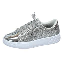 pxjsdwe Pailletten Schuhe Glitzer Schuhe Damen Flach Silber Schwarz Glitzerschuhe Turnschuhe Plateau Sneaker Weiss Leder Outdoor Sportschuhe Halbschuhe Atmungsaktive Laufschuhe Leicht Schnürschuhe von pxjsdwe