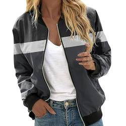 pxjsdwe Übergangsjacke Damen Langarm Leichte Bomberjacke Fliegerjacke Reißverschluss Kurz Blouson Jacke Übergangsjacke mit Blumenmuster Loose Pilotenjacke Sport Schwarz College Jacke Kurz Coat von pxjsdwe