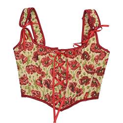 Hof Vintage Floral Print Weste Sexy Korsett Y2K Lace Up Fishbone Push Up Strap Bustier Lace Top Korsett für Frauen von pztqxz