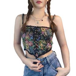 Hof Vintage Floral Print Weste Sexy Korsett Y2K Lace Up Fishbone Push Up Strap Bustier Lace Top Korsett für Frauen von pztqxz