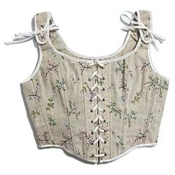 Hof Vintage Floral Print Weste Sexy Korsett Y2K Lace Up Fishbone Push Up Strap Bustier Lace Top Korsett für Frauen von pztqxz