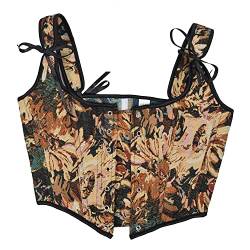 Hof Vintage Floral Print Weste Sexy Korsett Y2K Lace Up Fishbone Push Up Strap Bustier Lace Top Korsett für Frauen von pztqxz