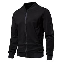 Sweatjacke Herren Ohne Kapuze Männer Laufen und Gym Luftdurchlässig Lässigem Sportief Loose fit Einfarbig Übergrößen Bequem Klassisch Baumwolle Fleecejacke (Black, L) von qinhanjia