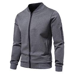 Sweatjacke Herren Ohne Kapuze Männer Laufen und Gym Luftdurchlässig Lässigem Sportief Loose fit Einfarbig Übergrößen Bequem Klassisch Baumwolle Fleecejacke (Grey, XL) von qinhanjia