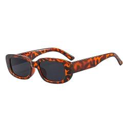 qinqilanqi-S Rechteckig Sonnenbrillen für Damen Herren Trendige Mode Brille 90er Vintage modisch UV 400 Schutz Quadratischer Rahmen （Leopard/schwarz） von qinqilanqi-S