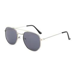 qinqilanqi-S Retro Übergroße Quadratische Polarisierte Sonnenbrille Damen Herren Klassisch Groß Metall Sonnenbrille UV400 Quadratischer Metallrahmen（Silber/Grau） von qinqilanqi-S