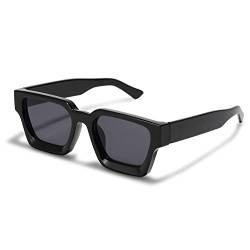 qinqilanqi-S Vintage Rectangle Sunglasses for Women Men Retro Chunky Square Large Thick Frame Glasses UV400 Protection(Black/Dark Grey) von qinqilanqi-S