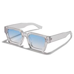 qinqilanqi-S Vintage Rectangle Sunglasses for Women Men Retro Chunky Square Large Thick Frame Glasses UV400 Protection(Transparent/Blue Gradient) von qinqilanqi-S