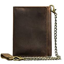 390 Geldbörse für Herren, Leder, mit Kette, Geldbörse, Clip, kleine Geldbörse, Münzbörse, Crazy Horse Skin, dünne Geldbörse, Retro-Portemonnaie, coffee, 11x8cm von qiqiaollo