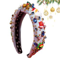 qiyifang Weihnachts-Stirnband mit Schmucksteinen – breite Weihnachts-Kopfbedeckung, Haarreifen, Urlaubs-Kopfbedeckung, festliche Feiertagsparty-Zubehör, Weihnachtskostüm-Zubehör für Frauen von qiyifang