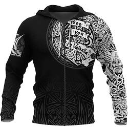 Viking Pullover Zip Hoodies und T-Shirt Sweatshirt 3D-Druck Norse Odin In Valhalla für Herren (Color : Black zipper, Size : XL) von qsebhnj