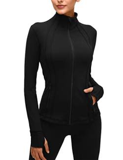 qualidyne Damen Sportjacke, Laufjacke, Yoga, schmale Passform, durchgehender Reißverschluss, Rollkragen, Workout-Jacke, Damen, schwarz, XX-Large von qualidyne