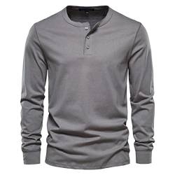 100% Baumwolle Herren T-Shirt Mit Henley-Kragen Lässiges Einfarbiges Langarm-T-Shirt Für Männer,Dark Gray,L von quanmengsh511