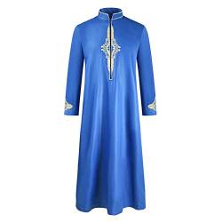 quanmengsh511 Herren Muslim Robe Dubai Islamische Thobe Langärmliger Stehkragen Naher Osten Arabischer Robe Freizeithemd Beten Ramadan Kaftan Kleidung,Blau,M von quanmengsh511