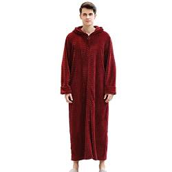 quanmengsh511 Langer Reißverschluss-Bademantel Mit Kapuze, Weicher Damen-Herren-Verdickungs-Flanell-Roben-Hausmantel Für Herbst/Winter,Red (Men),XL von quanmengsh511