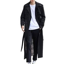 quanmengsh511 Langer Trenchcoat für Herren Zweireihig Lässig Business Revers Mantel Langärmelig Ubergroße Windjacke,Schwarz,4XL von quanmengsh511