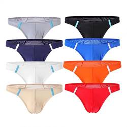 qudang 8er Pack Slips Herren Eisseide Strings Tanga Männer Mini Slips Atmungsaktive Unterwäsche Bequeme Unterhose Stretch Low Rise T-Back Bikinis （L ，Mehrfarbig von qudang