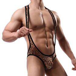 qudang Herren Bodysuit Body Leopard Unterwäsche Männer Strand Jumpsuit Sexy Stringbody Reizwäsche Overall Unterhemd Sport G-String Tanga Bikini Outfits Erotik Dessous Set （Gelb, L von qudang