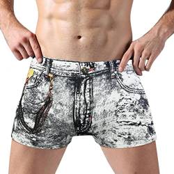 qudang Herren Boxershorts Denim 3D Druck Boxer Briefs Cowboy Unterhosen Jeans Hipster Stretch Retroshorts Autmungsaktiv Unterwäsche Bequeme Herrenunterwäsche （Schwarz ，3XL von qudang