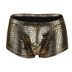 qudang Herren Boxershorts Lack Optik Leder Retroshorts Dessous Erotik Slips Wetlook Hipster Sexy Unterwäsche Reizwäsche Männer Kunstleder gogo Boxer Shorts Leder Slips Geschenke （Gold ，XXL von qudang