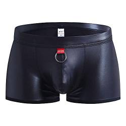 qudang Herren Boxershorts Lack Optik Leder Retroshorts Dessous Erotik Slips Wetlook Sexy Unterwäsche Reizwäsche Männer Kunstleder gogo Boxer Shorts Leder Slips Geschenke （Schwarz ，L von qudang